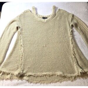 QUINN Beige  1/2 Open Shoulder Sweater Crochet Knit Top Women's SIZE Small